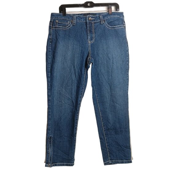 Nine West Straight Jeans Women’s 12 Dark Wash Western Flap Pocket Thick Stitch - Picture 1 of 5